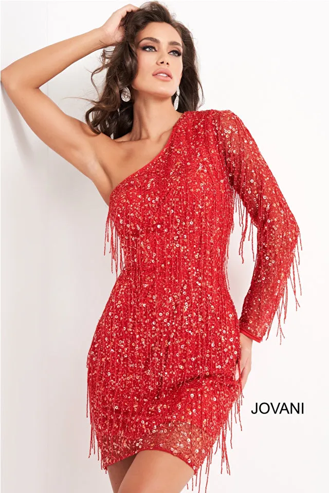 Angela | One Shoulder Fringe Cocktail Dress | Jovani 2645