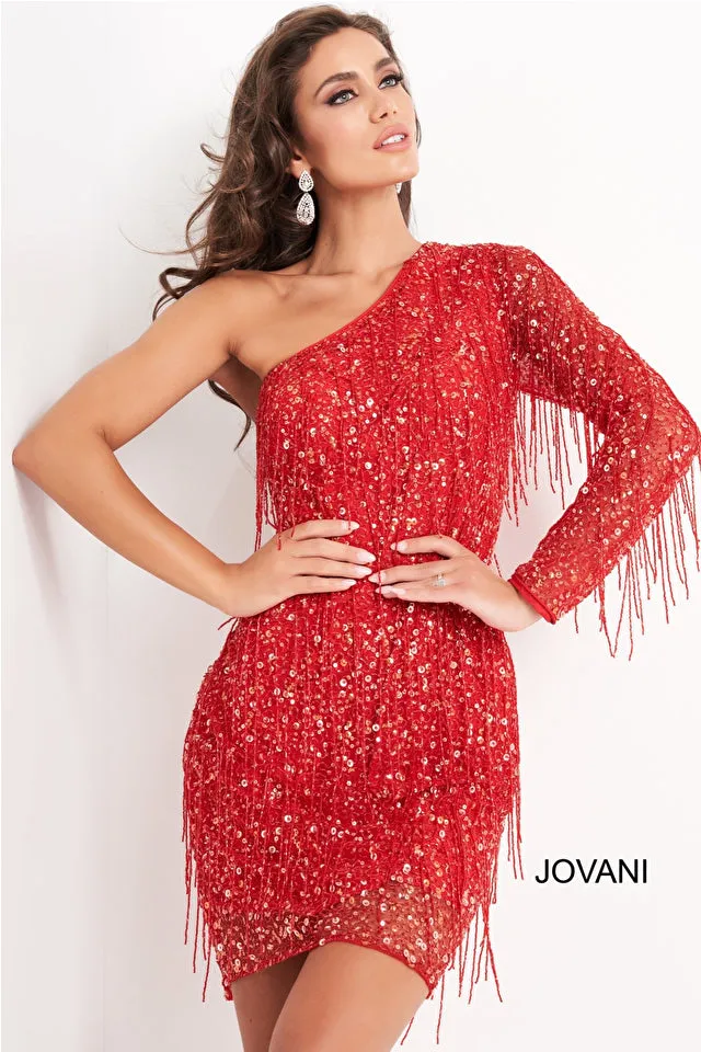 Angela | One Shoulder Fringe Cocktail Dress | Jovani 2645