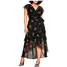 CITY CHIC Bloom Floral Wrap Maxi Dress in Black