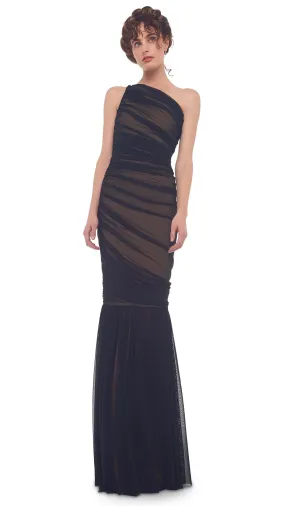 Diana Fishtail Gown - Black Mesh