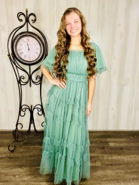 Dreaming Princess Maxi Dress- Dusty Teal