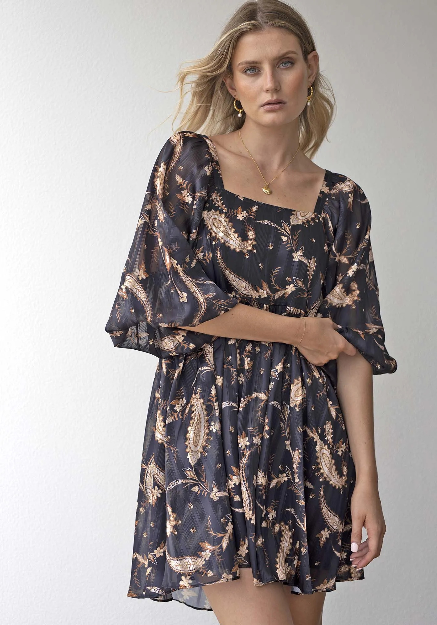 Nighttide Paisley Sleeve Mini Dress