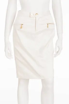 Roberto Cavalli - BN White Pencil Skirt with Gold Zippers - IT 40